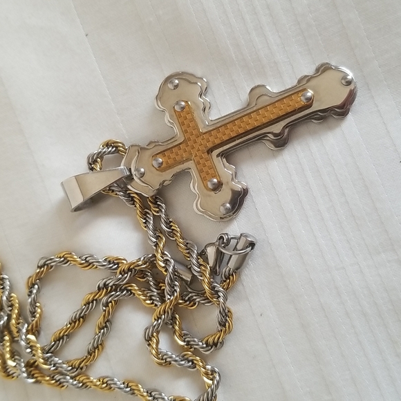 Steeltime Gold Silver Cross Stainless Steel Necklace